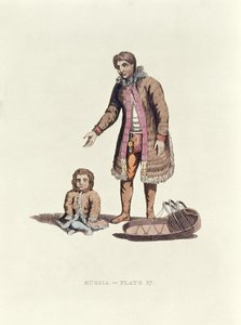 सामोय्ड महिला अपने बच्चे के साथ और रूसियों की पोशाक से एक पालना, 1814